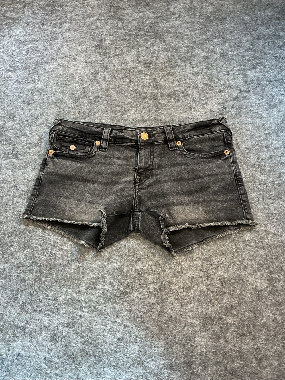 True Religion Women's Black Denim Cutoff Shorts - Raw Hem Size 31